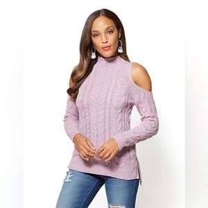 NY&Co Cable Knit Cold Shoulder Tunic Sweater